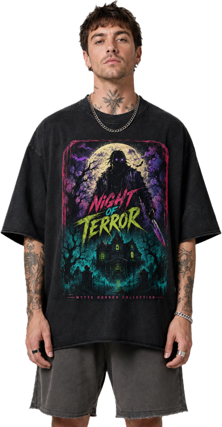 Night of Terror Horror T‑Shirt — Retro Haunted House Graphic Tee