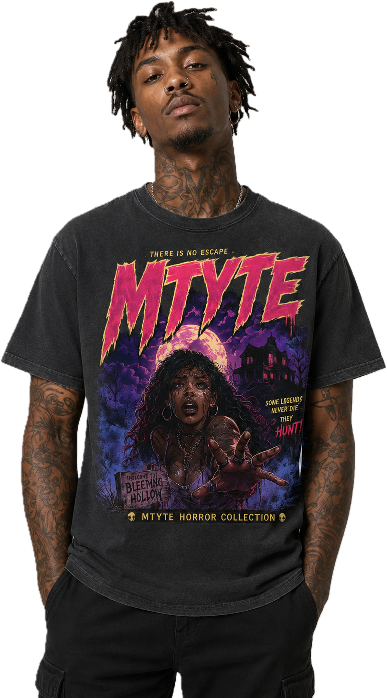 Horror Vintage Tee — "MTYTE" Retro Haunted Movie Graphic Shirt